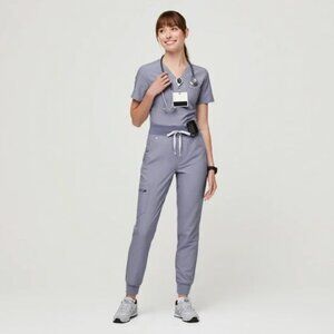 Figs Zamora High Waisted 2.0 Jogger Scrub Pants - Vapor Blue Space Dye, Small/T